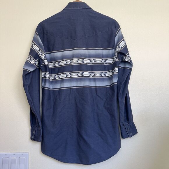 Vintage Roper Border Southwest‎ Striped Navy Blue Western Pearl Snap Shirt L USA - Picture 5 of 8